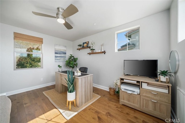 997 Canyon Ln, Pismo Beach, CA 93449 - office space featuring a ceiling fan, baseboards, and wood finished floors