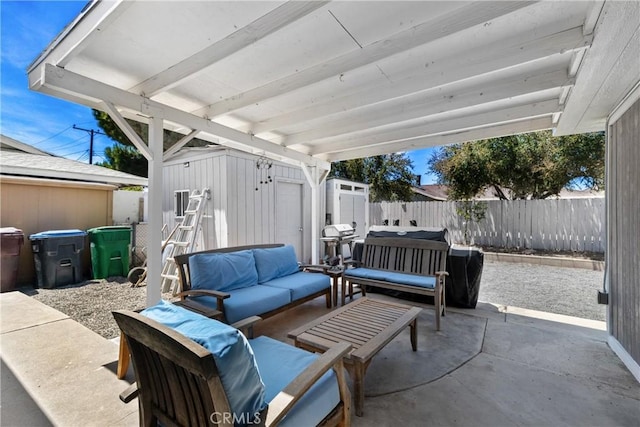 28799 Murrieta Rd, Menifee, CA 92586 - fenced backyard featuring an outdoor hangout area, a patio area, and a grill