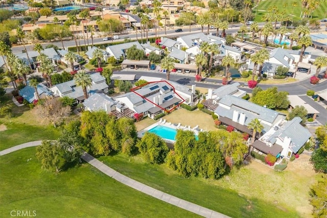 26 Pueblo Vista Dr, Palm Springs, CA 92264 - aerial view of residential area featuring a pool and property parcel outlined
