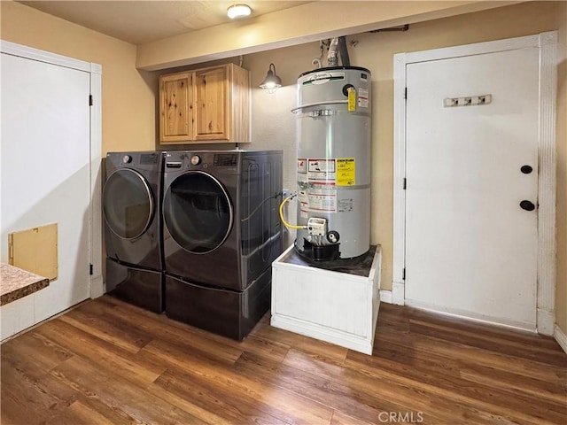 4787 Boardwalk Dr, Riverside, CA 92503 - laundry area with secured water heater, washer and clothes dryer, cabinet space, and wood finished floors