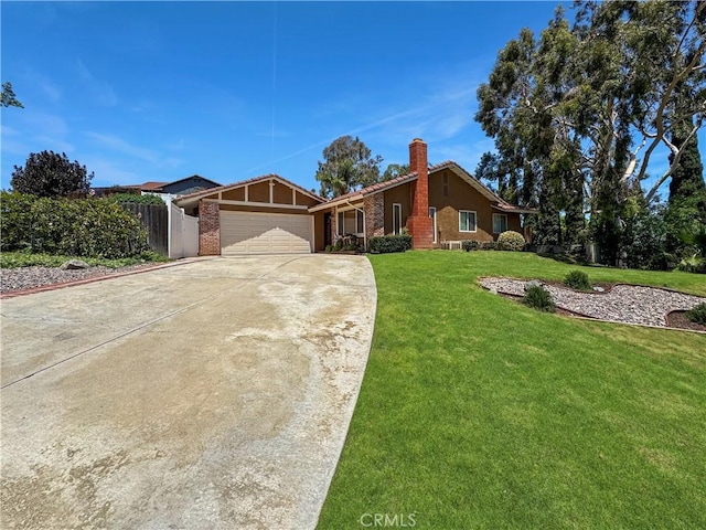 4787 Boardwalk Dr, Riverside, CA 92503 - ranch-style home featuring a chimney, a garage, and concrete driveway