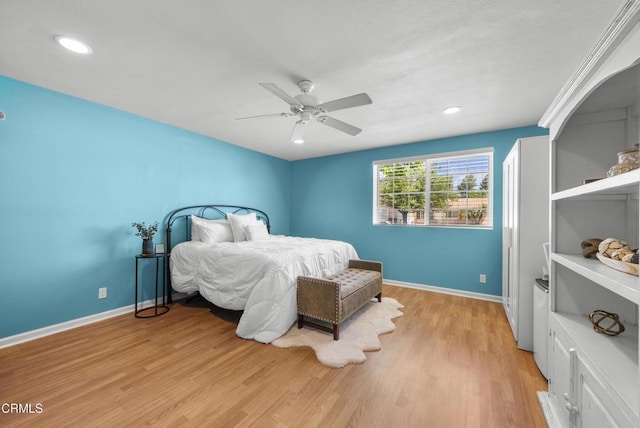 1406 Dinsmore St, Simi Valley, CA 93065 - bedroom with baseboards, light wood finished floors, ceiling fan, and recessed lighting