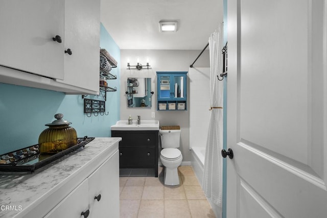 1406 Dinsmore St, Simi Valley, CA 93065 - full bathroom with vanity, shower / bath combo with shower curtain, tile patterned floors, and toilet