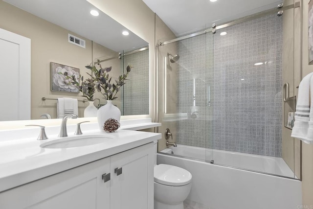 17636 Plaza Arica, San Diego, CA 92128 - bathroom featuring vanity, recessed lighting, toilet, and enclosed tub / shower combo
