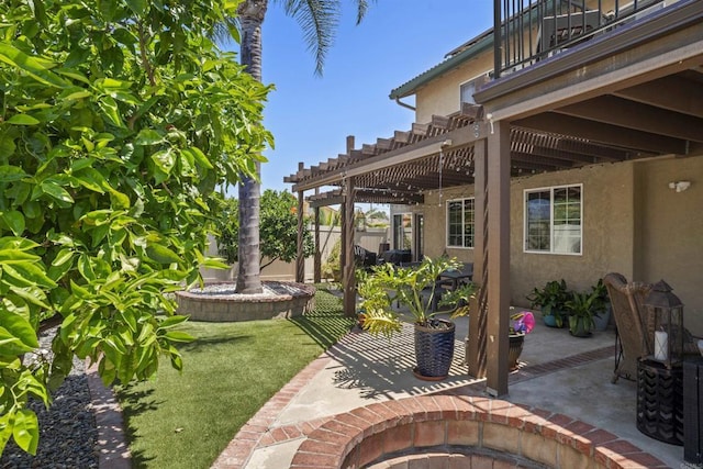 1990 Willowbrook Dr, Oceanside, CA 92056 - view of patio featuring a pergola, an outdoor fire pit, and a balcony