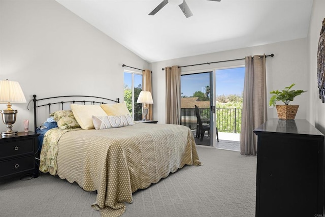 1990 Willowbrook Dr, Oceanside, CA 92056 - bedroom featuring carpet floors, access to outside, lofted ceiling, and a ceiling fan
