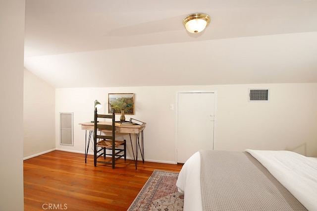 2057 Oakwood St, Pasadena, CA 91104 - bedroom with wood finished floors, vaulted ceiling, baseboards, and a desk