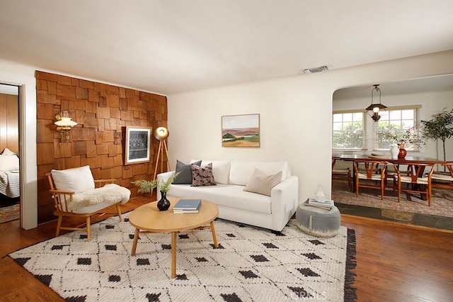 2057 Oakwood St, Pasadena, CA 91104 - living room featuring wood finished floors and arched walkways