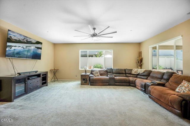 30106 Stargazer Way, Menifee, CA 92584 - carpeted living area featuring ceiling fan and baseboards