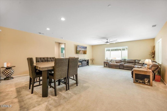 30106 Stargazer Way, Menifee, CA 92584 - dining area featuring light colored carpet, a ceiling fan, and recessed lighting