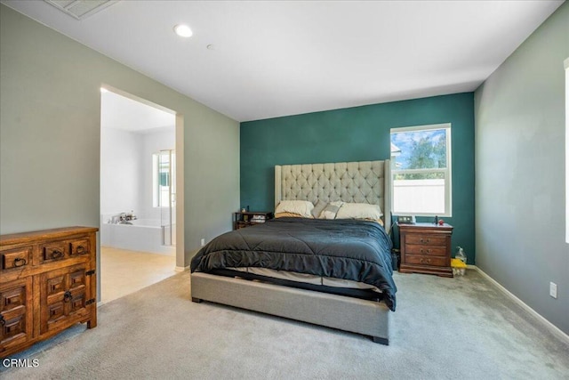 30106 Stargazer Way, Menifee, CA 92584 - bedroom featuring multiple windows, carpet floors, connected bathroom, and recessed lighting