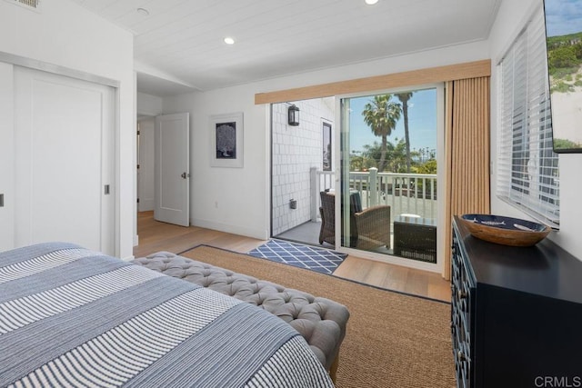 8014 La Jolla Shores Dr, La Jolla, CA 92037 - bedroom featuring wood finished floors, access to exterior, recessed lighting, and baseboards