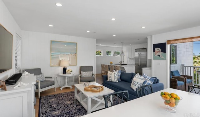 8014 La Jolla Shores Dr, La Jolla, CA 92037 - living room featuring recessed lighting and wood finished floors
