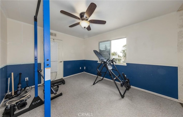 9979 Timbermist Ct, Rancho Cucamonga, CA 91737 - workout area with ceiling fan, carpet, and baseboards