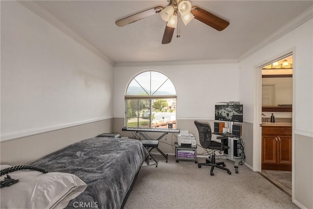 9979 Timbermist Ct, Rancho Cucamonga, CA 91737 - bedroom featuring ornamental molding, carpet flooring, and ceiling fan