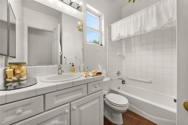2403 Crocus Dr, Bakersfield, CA 93311 - bathroom featuring toilet, vanity, wood finished floors, and shower / bath combination