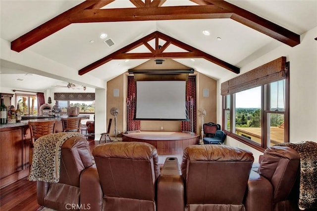 1532 Kensing Ln, North Tustin, CA 92705 - cinema with dark wood finished floors, plenty of natural light, recessed lighting, and a ceiling fan