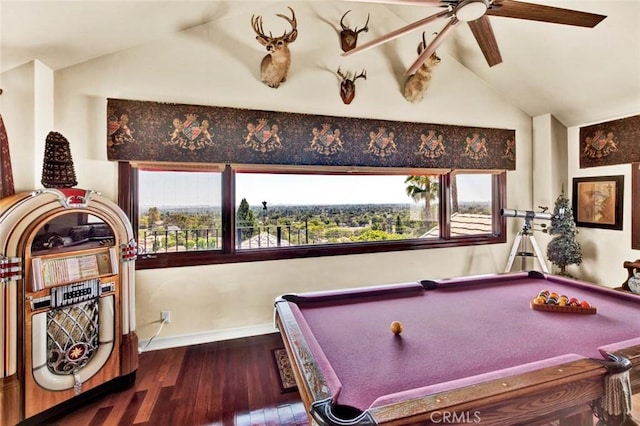 1532 Kensing Ln, North Tustin, CA 92705 - game room with lofted ceiling, wood finished floors, billiards, and ceiling fan