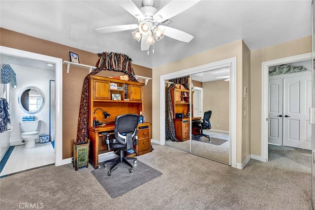 1532 Kensing Ln, North Tustin, CA 92705 - home office featuring a ceiling fan and light carpet