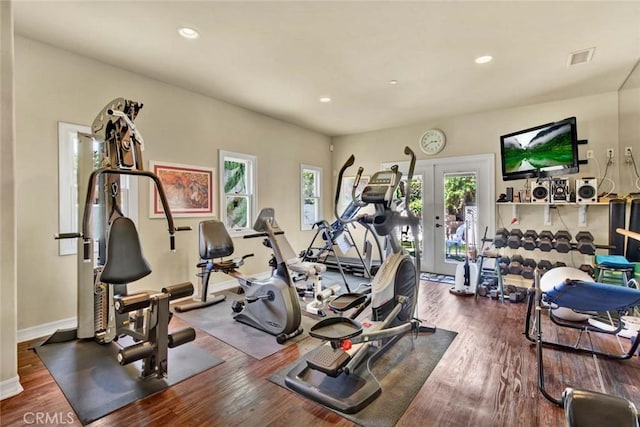1532 Kensing Ln, North Tustin, CA 92705 - gym with wood finished floors, recessed lighting, french doors, and baseboards