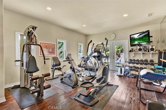 1532 Kensing Ln, North Tustin, CA 92705 - gym featuring wood finished floors, french doors, and recessed lighting