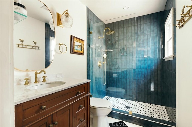 2319 S Corning St, Los Angeles, CA 90034 - full bathroom featuring toilet, vanity, and a walk in shower