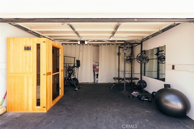 2319 S Corning St, Los Angeles, CA 90034 - workout room with a garage and carpet floors