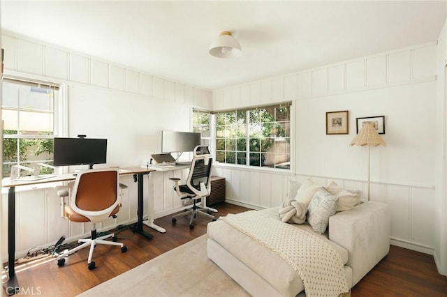 2319 S Corning St, Los Angeles, CA 90034 - office area with a decorative wall and dark wood-style flooring