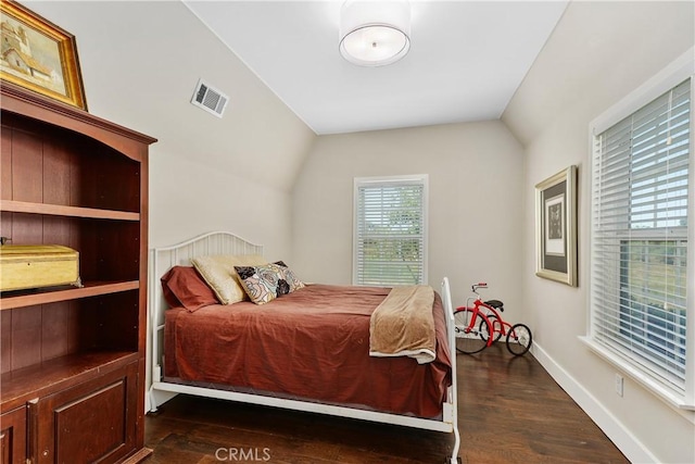 36475 Avenida La Cresta, Murrieta, CA 92562 - bedroom featuring vaulted ceiling, dark wood finished floors, and baseboards