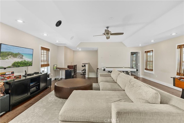 36475 Avenida La Cresta, Murrieta, CA 92562 - living room with healthy amount of natural light, ceiling fan, wood finished floors, and recessed lighting