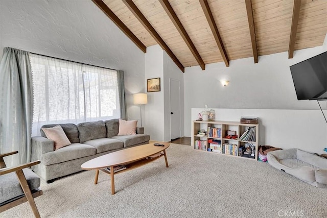 2212 Grant Ave, Redondo Beach, CA 90278 - living room with wooden ceiling with exposed beams, carpet, and high vaulted ceiling