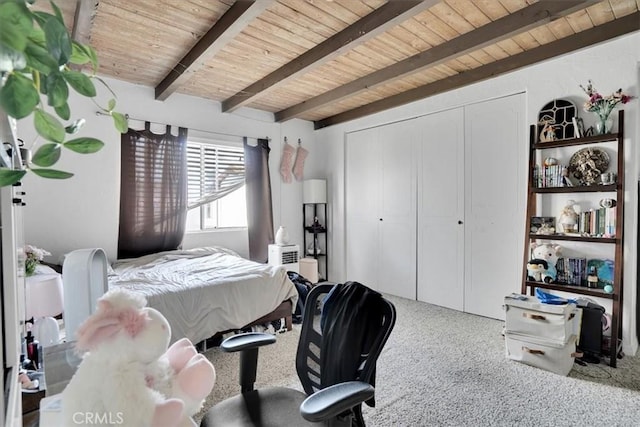 2212 Grant Ave, Redondo Beach, CA 90278 - carpeted bedroom featuring wood ceiling with exposed beams and a closet