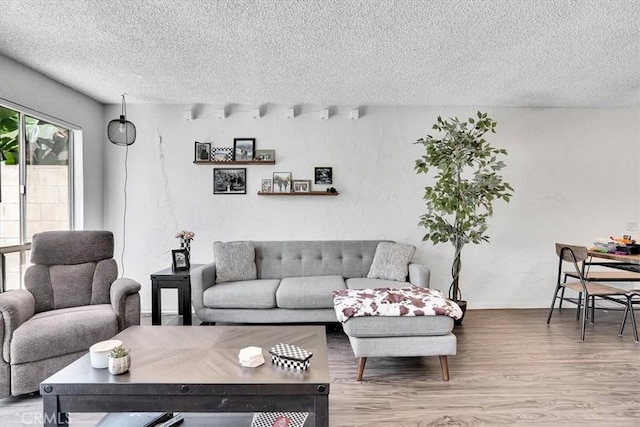 2212 Grant Ave, Redondo Beach, CA 90278 - living area featuring a textured ceiling, wood finished floors, and baseboards