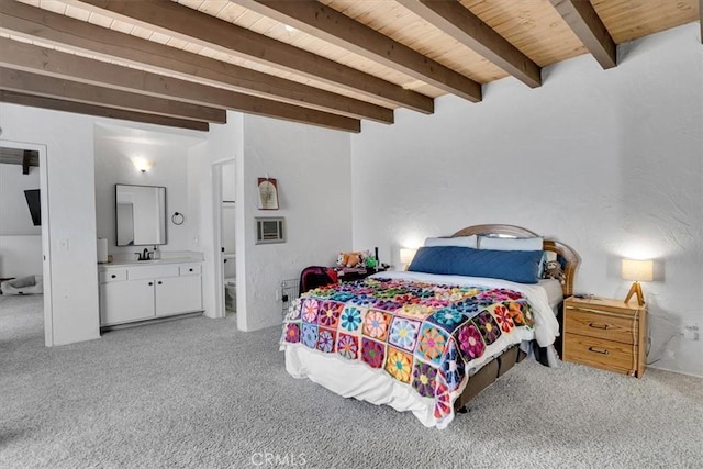 2212 Grant Ave, Redondo Beach, CA 90278 - bedroom featuring light colored carpet and wooden ceiling with exposed beams