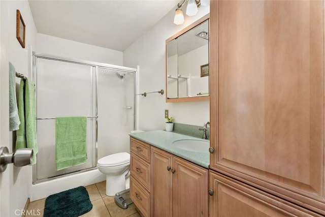 399 N Ironpike Cir Unit 18, Anaheim, CA 92807 - bathroom featuring vanity, a shower stall, toilet, and tile patterned floors