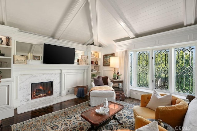 22372 Harwich Ln, Huntington Beach, CA 92646 - living area featuring wood finished floors, a fireplace, and built in shelves