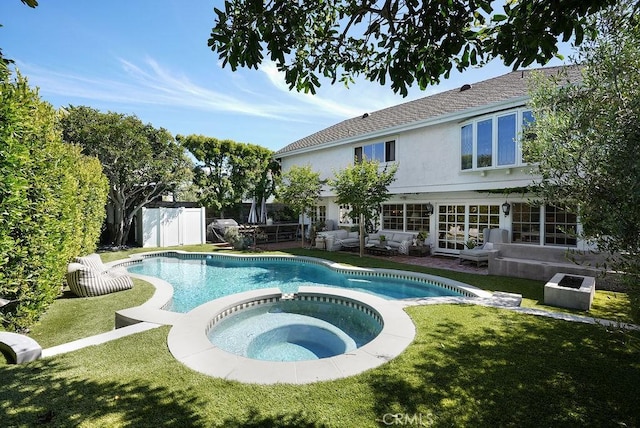 22372 Harwich Ln, Huntington Beach, CA 92646 - view of swimming pool featuring french doors and a pool with connected hot tub