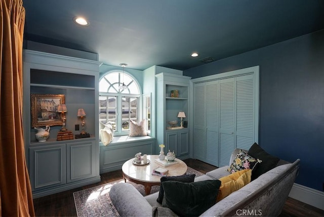 22372 Harwich Ln, Huntington Beach, CA 92646 - sitting room with dark wood-type flooring and recessed lighting