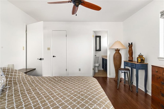 814 Natures Way, Paradise, CA 95969 - bedroom with wood finished floors, baseboards, connected bathroom, and ceiling fan