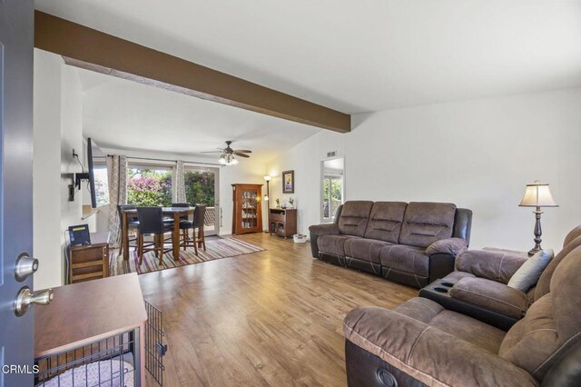 1025 Cachuma Ave Unit 32, Ventura, CA 93004 - living room with plenty of natural light, wood finished floors, and a ceiling fan