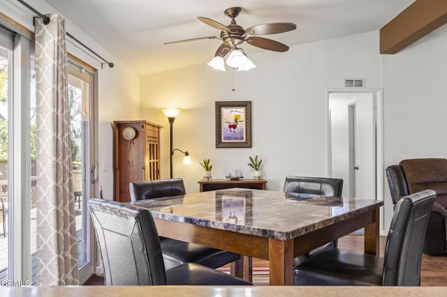 1025 Cachuma Ave Unit 32, Ventura, CA 93004 - dining room with vaulted ceiling and ceiling fan