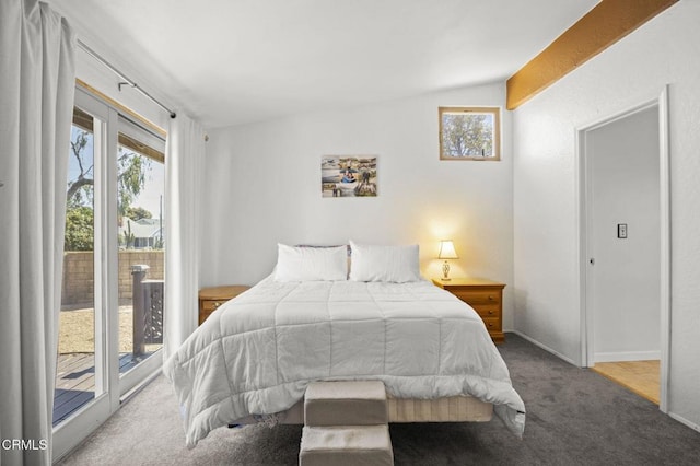 1025 Cachuma Ave Unit 32, Ventura, CA 93004 - bedroom featuring carpet flooring, access to outside, and vaulted ceiling