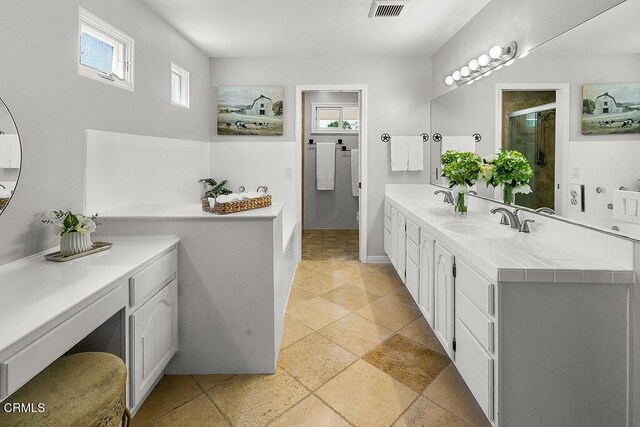 2735 Los Pinos Cir, Camarillo, CA 93012 - full bath with double vanity and a shower stall