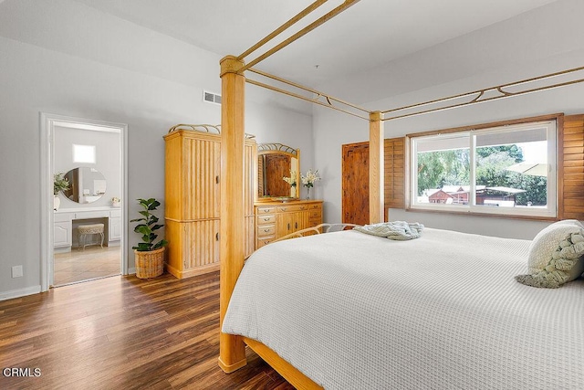 2735 Los Pinos Cir, Camarillo, CA 93012 - bedroom featuring wood finished floors, connected bathroom, and baseboards
