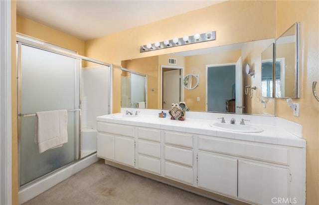 689 Twin Hills Dr, Banning, CA 92220 - full bath featuring double vanity and a stall shower