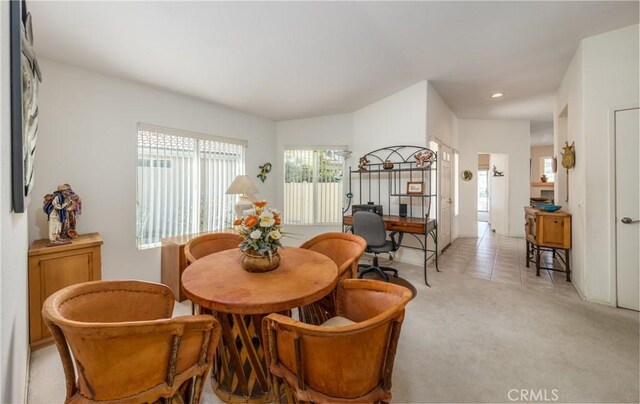 689 Twin Hills Dr, Banning, CA 92220 - dining space with a desk, recessed lighting, and light carpet