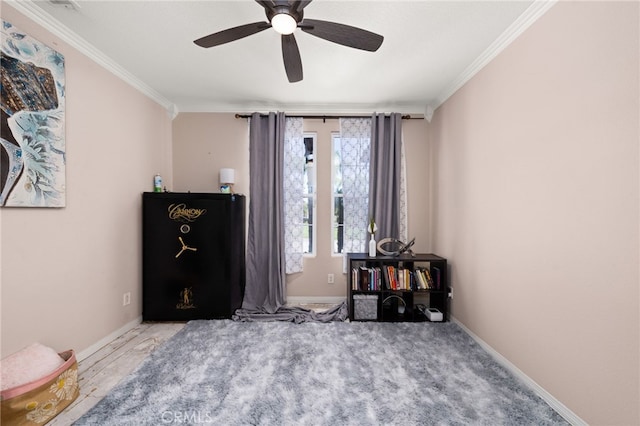 18936 Summerleaf Ln, Riverside, CA 92504 - sitting room with ornamental molding, a ceiling fan, and baseboards
