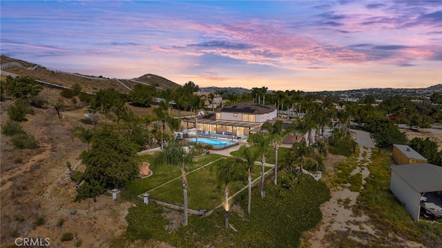 18936 Summerleaf Ln, Riverside, CA 92504 - aerial overview of property's location featuring a pool and a mountainous background