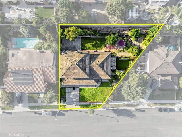 419 Clairmont Ave, Placentia, CA 92870 - aerial overview of property's location featuring property boundaries highlighted and a pool