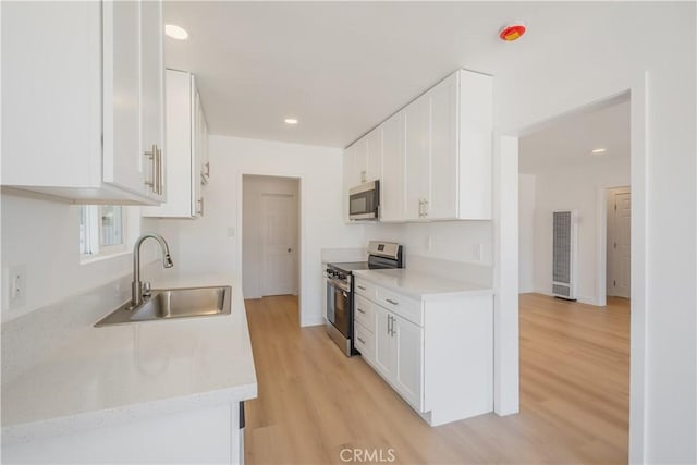 15058 Gale Ave, Hacienda Heights, CA 91745 - kitchen featuring stainless steel appliances, a sink, light wood-style flooring, white cabinets, and recessed lighting